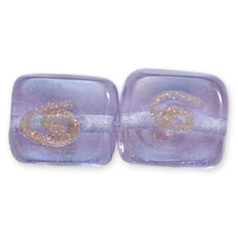 Bead, Lampwork Glass, 14x12x8mm Rectangle shape with Gold Spiral pattern - Alexandrite (Hole Size 2mm)