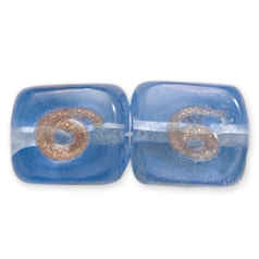 Bead, Lampwork Glass, 14x12x8mm Rectangle shape with Gold Spiral pattern - Light Sapphire (Hole Size 2mm)