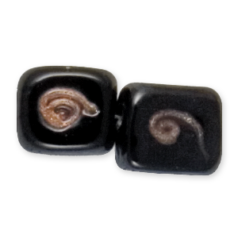 Bead, Lampwork Glass, 14x12x8mm Rectangle shape with Gold Spiral pattern - Black (Hole Size 2mm)