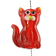 Bead, Handmade Glass, 20mm Cat Shape - Red (Hole Size 2mm)