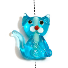 Bead, Handmade Glass, 20mm Cat Shape - Aquamarine (Hole Size 2mm)