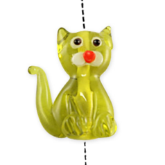 Bead, Handmade Glass, 20mm Cat Shape - Chartreuse (Hole Size 2mm)