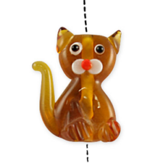 Bead, Handmade Glass, 20mm Cat Shape - Amethyst (Hole Size 2mm)