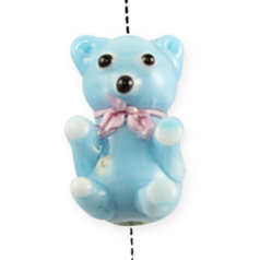 Bead, Glass Bear - 20mm Hole Size 2mm - Powder Blue & Pink