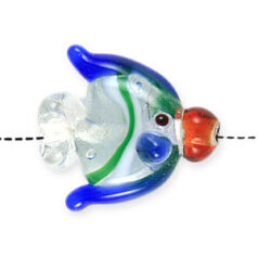 Bead, Handmade Glass, 22mm Fish Shape - Crystal with Red, Green Blue (Hole Size 2mm)
