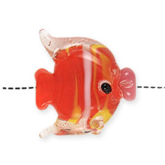 Bead, Handmade Glass, 22mm Fish Shape - Red with Pink, White, Yellow (Hole Size 2mm)