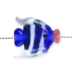 Bead, Handmade Glass, 22mm Fish Shape - Blue with White, Green, Pink (Hole Size 2mm)