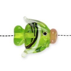 Bead, Handmade Glass, 22mm Fish Shape - Chartreuse with Black,White, Taupe (Hole Size 2mm)