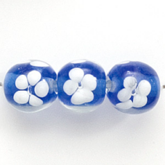 Lamp Bead - 10mm Round White Flower(hole size:2.5mm) - Cobalt