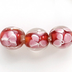 10mm Round Pink Flower - Siam - Hole Size: 2.0mm