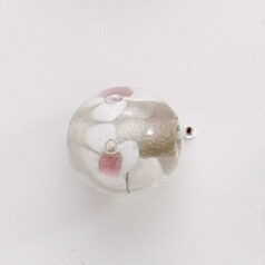 Bead, Lampwork Glass, 12mm Round shape with flower design - White / Rose / Crystal (Hole Size 2mm)