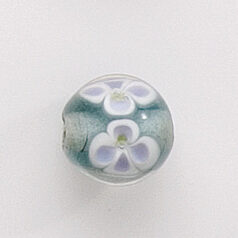 Bead, Lampwork Glass, 12mm Round shape with flower design - Pink / White / Aqua (Hole Size 2mm)