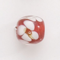 Bead, Lampwork Glass, 12mm Round shape with flower design - White / Yellow / Red (Hole Size 2mm)