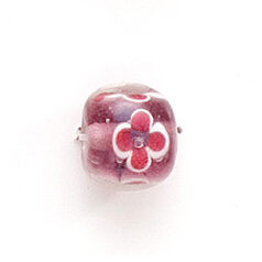 Bead, Lampwork Glass, 12mm Round shape with flower design - Red / White / Amethyst (Hole Size 2mm)