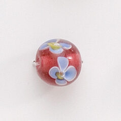 Bead, Lampwork Glass, 12mm Round shape with flower design - Blue / Yellow / Rose (Hole Size 2mm)