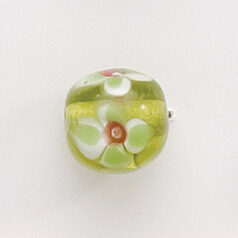 Bead, Lampwork Glass, 12mm Round shape with flower design - White / Rose / Chartreuse (Hole Size 2mm)
