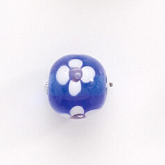 Bead, Lampwork Glass, 12mm Round shape with flower design - White / Rose / Cobalt (Hole Size 2mm)