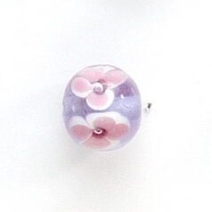 Bead, Lampwork Glass, 12mm Round shape with flower design - White / Pink / Alexandrite (Hole Size 2mm)