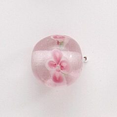 Bead, Lampwork Glass, 12mm Round shape with flower design - Rose / Green / Pink (Hole Size 2mm)