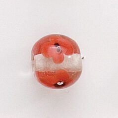 Bead, Lampwork Glass, 12mm Round shape with flower design - Red / Black / Crystal (Hole Size 2mm)