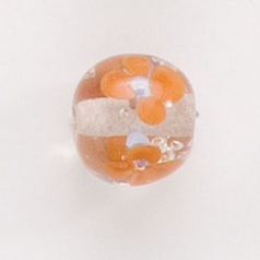Bead, Lampwork Glass, 12mm Round shape with flower design - Orange / Blue / Crystal (Hole Size 2mm)