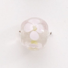 Bead, Lampwork Glass, 12mm Round shape with flower design - Pink / Yellow / Crystal (Hole Size 2mm)