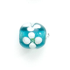 Bead, Lampwork Glass, 12mm Round shape with flower design - White / Yellow / Teal (Hole Size 2mm)