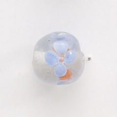 Bead, Lampwork Glass, 12mm Round shape with flower design - Blue / Orange / Crystal (Hole Size 2mm)