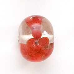 Bead, Lampwork Glass, 20x14mm Rondelle Shape with Red / Black flower design on Crystal bead (Hole Size 2.75mm)