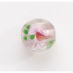 Bead, Lampwork Glass, 12mm Round, Crystal Glass handcrafted with Pink Lily Flower design inside the bead  (Hole Size 2mm)