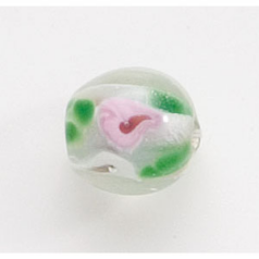 Bead, Lampwork Glass, 12mm Round, Crystal Glass handcrafted with Light Sapphire Lily Flower design inside the bead  (Hole Size 2mm)