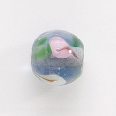 Bead, Lampwork Glass, 12mm Round, Crystal Glass handcrafted with Sapphire Lily Flower design inside the bead  (Hole Size 2mm)