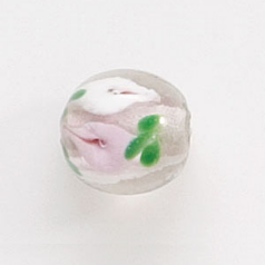 Bead, Lampwork Glass, 12mm Round, Crystal Glass handcrafted with Light Amethyst Lily Flower design inside the bead  (Hole Size 2mm)