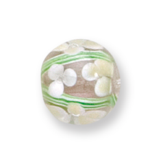 Bead, Lampwork Glass, 12mm Round, handcrafted with Flower and Green Vine design on Crystal (Hole Size: 2mm)