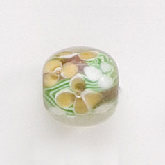 Bead, Lampwork Glass, 12mm Round, handcrafted with Flower and Green Vine design on Amethyst (Hole Size: 2mm)