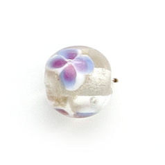 Bead, Lampwork Glass, 12mm Round with Flower design on Crystal (Hole Size 2mm)