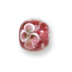 Bead, Lampwork Glass, 12mm Round with Flower design on Rose (Hole Size 2mm)