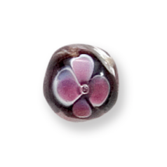 Bead, Lampwork Glass, 12mm Round with Flower design on Amethyst (Hole Size 2mm)