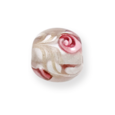 Bead, Lampwork Glass, 12mm Round with Rose design on Crystal (Hole Size 2mm)