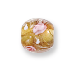 Bead, Lampwork Glass, 12mm Round with Rose design on Topaz (Hole Size 2mm)
