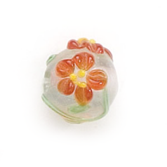 Bead, Lampwork Glass, 10mm Round shape with a raised Flower pattern on Light Sapphire color bead (Hole Size 2.6mm)