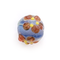 Bead, Lampwork Glass, 10mm Round shape with a raised Flower pattern on Cobalt color bead (Hole Size 2.6mm)