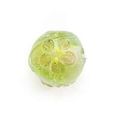 Bead, Lampwork Glass, 10mm Round shape with a raised Flower pattern on Chartreuse color bead (Hole Size 2.6mm)