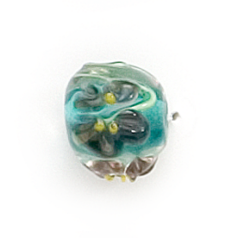 Bead, Lampwork Glass, 10mm Round shape with a raised Flower pattern on Teal color bead (Hole Size 2.6mm)
