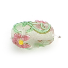 Bead, Lampwork Glass, 16x10mm Oval shape with a raised Flower Design on Crystal bead (Hole Size 2.25mm)