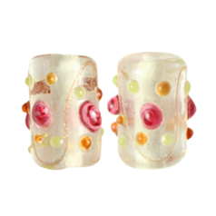 Bead, Lampwork Glass, 15x8mm Tube with raised Rose Dots Pattern on Crystal bead (Hole Size 2.25mm)