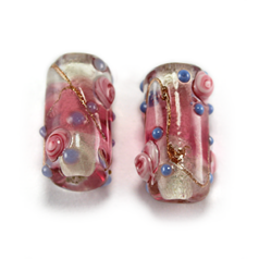Bead, Lampwork Glass, 15x8mm Tube with raised Rose Dots Pattern on Rose color bead (Hole Size 2.25mm)
