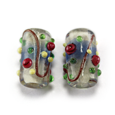 Bead, Lampwork Glass, 15x8mm Tube with raised Rose Dots Pattern on Cobalt color bead (Hole Size 2.25mm)