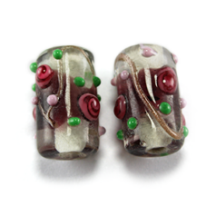 Bead, Lampwork Glass, 15x8mm Tube with raised Rose Dots Pattern on Amethyst color bead (Hole Size 2.25mm)