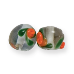 Bead, Lampwork Glass,10mm Round Transparent Glass with Alexandrite Colourlined and raised Rose Flower design(Hole Size 2.5mm)